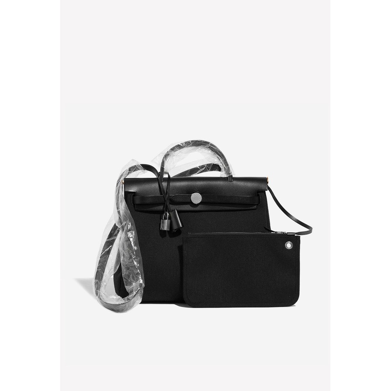 Herbag 31 in Black Toile and Vache Hunter Leather with Palladium Hardware