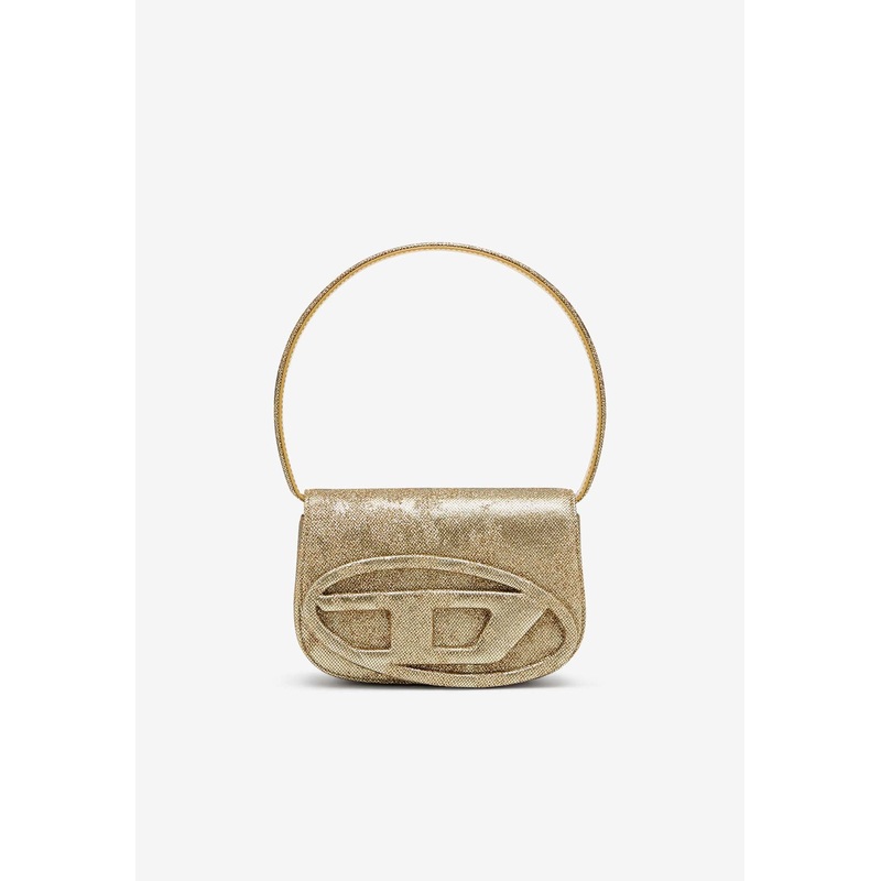 Oval-D Logo Glittered Denim Shoulder Bag