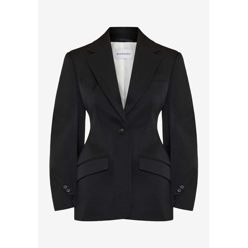 Single-Breasted Fitted Wool Blazer