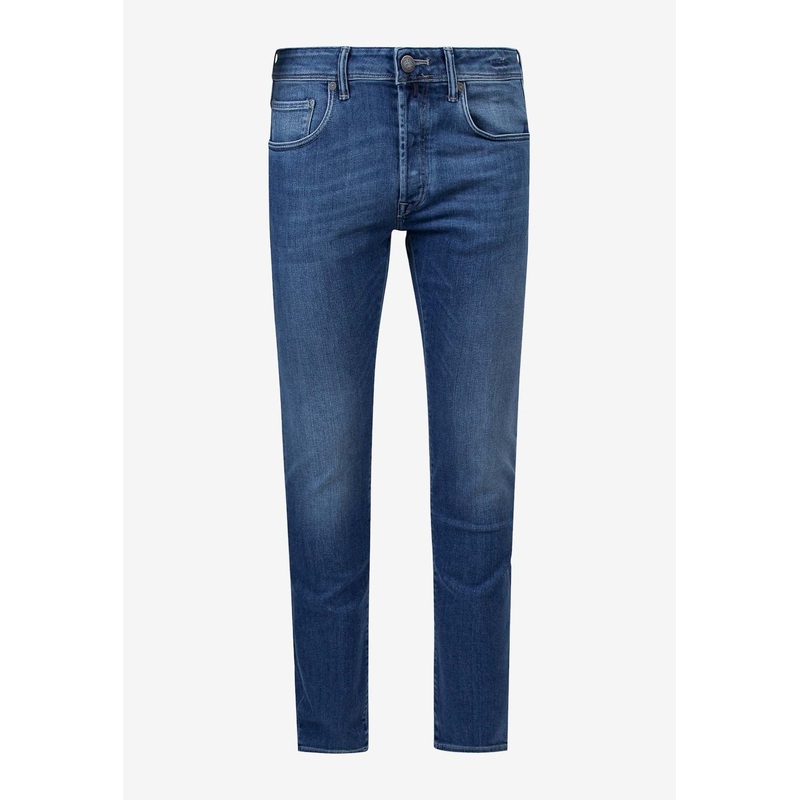 Suede Logo Patch Slim Jeans