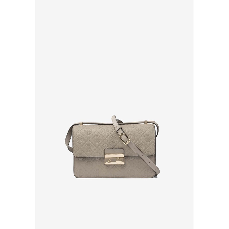 T Monogram Pebbled Shoulder Bag