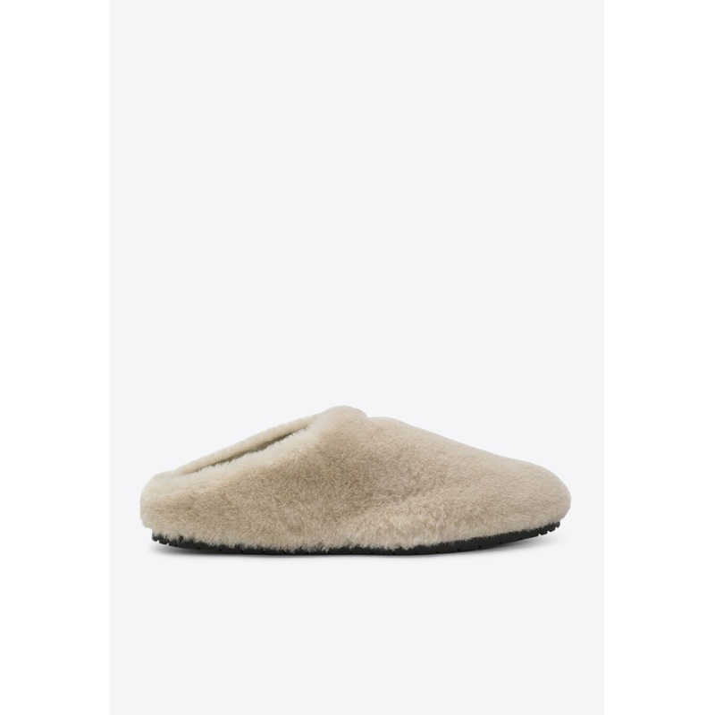 Triangle Logo Shearling Flat Mules