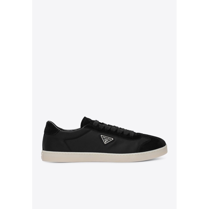 Triangle Logo Suede Low-Top Sneakers
