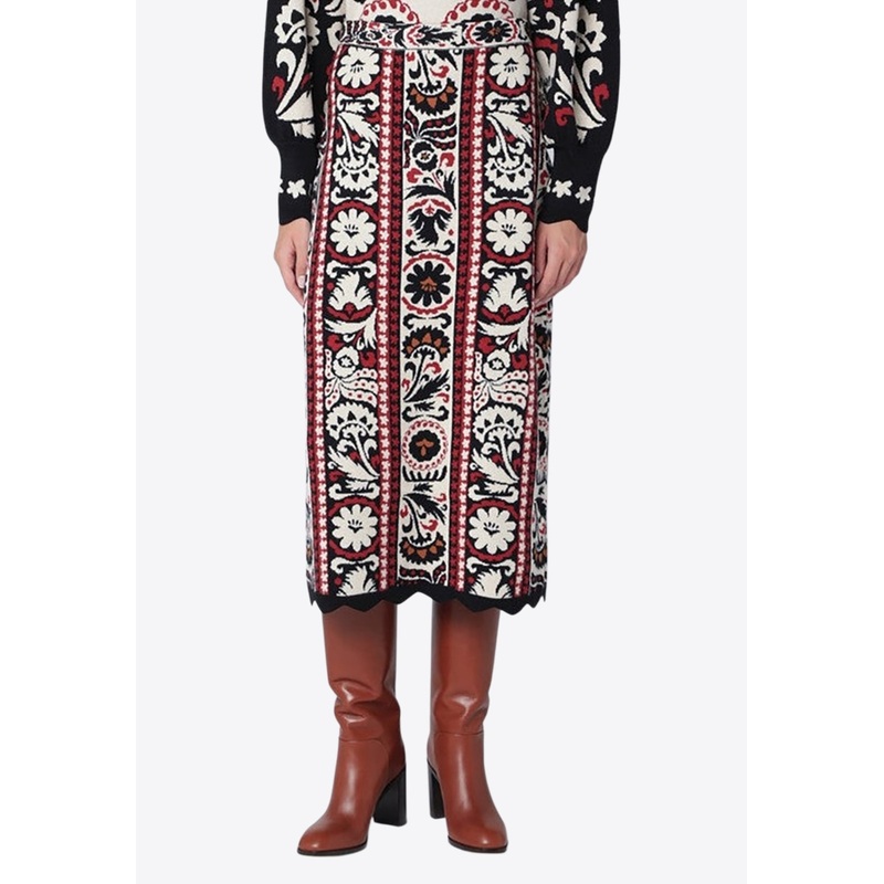 Winter Tapestry Knitted Midi Skirt