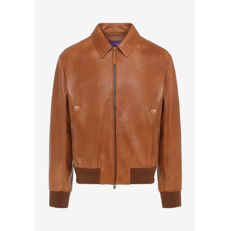 Zip-Up Leather Bomber Jacket