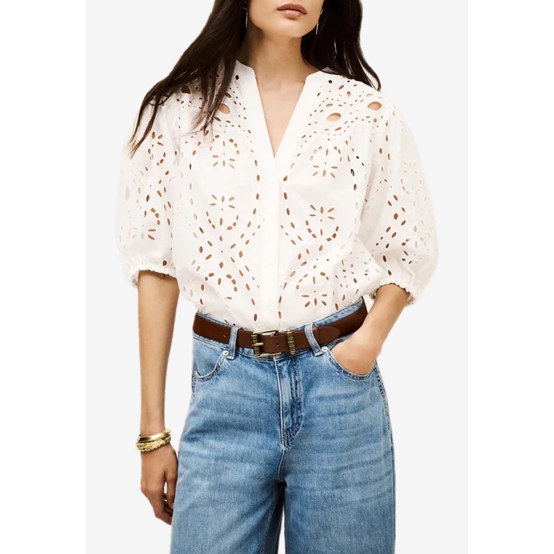 Beatrice Broderie Anglaise V-neck Blouse