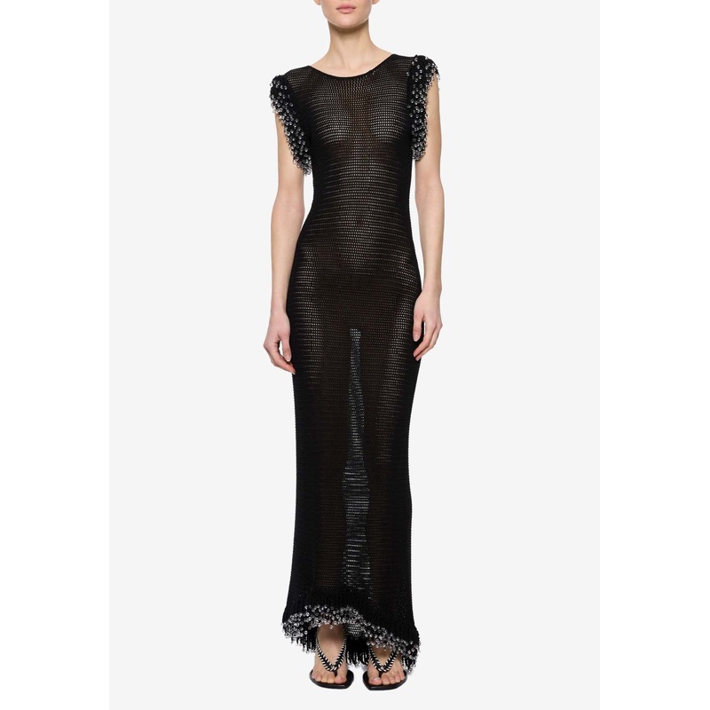 Fringe Open-Knit Maxi Dress