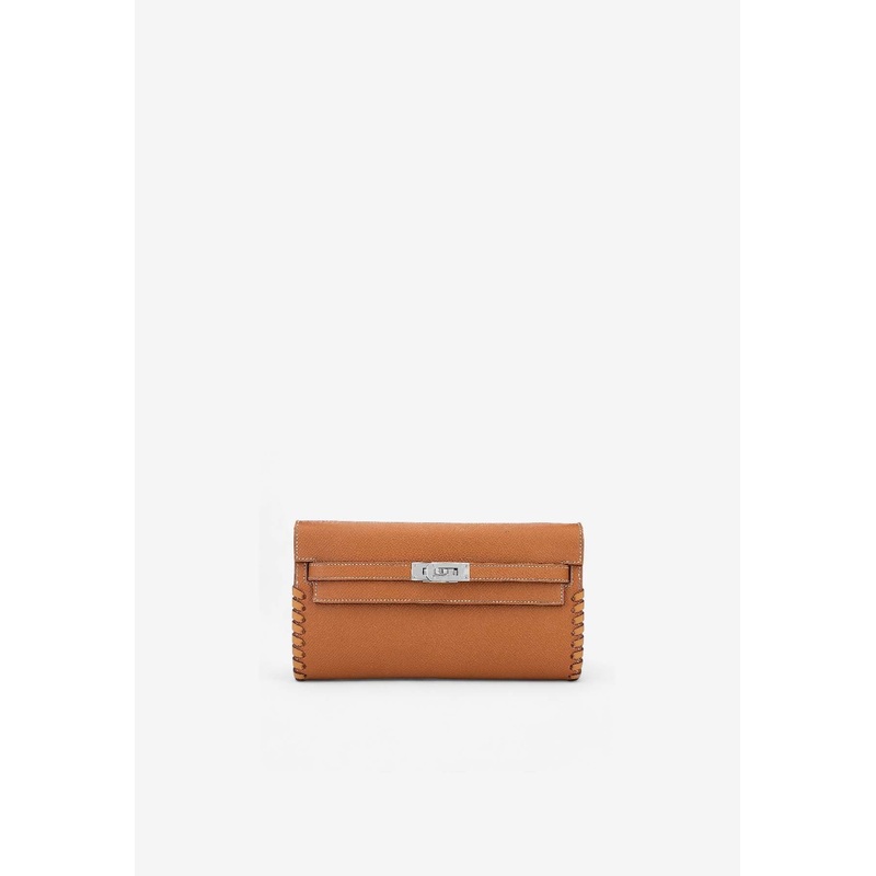 Kelly To Go Tressage Wallet in Gold and Sesame Epsom with Palladium Hardware