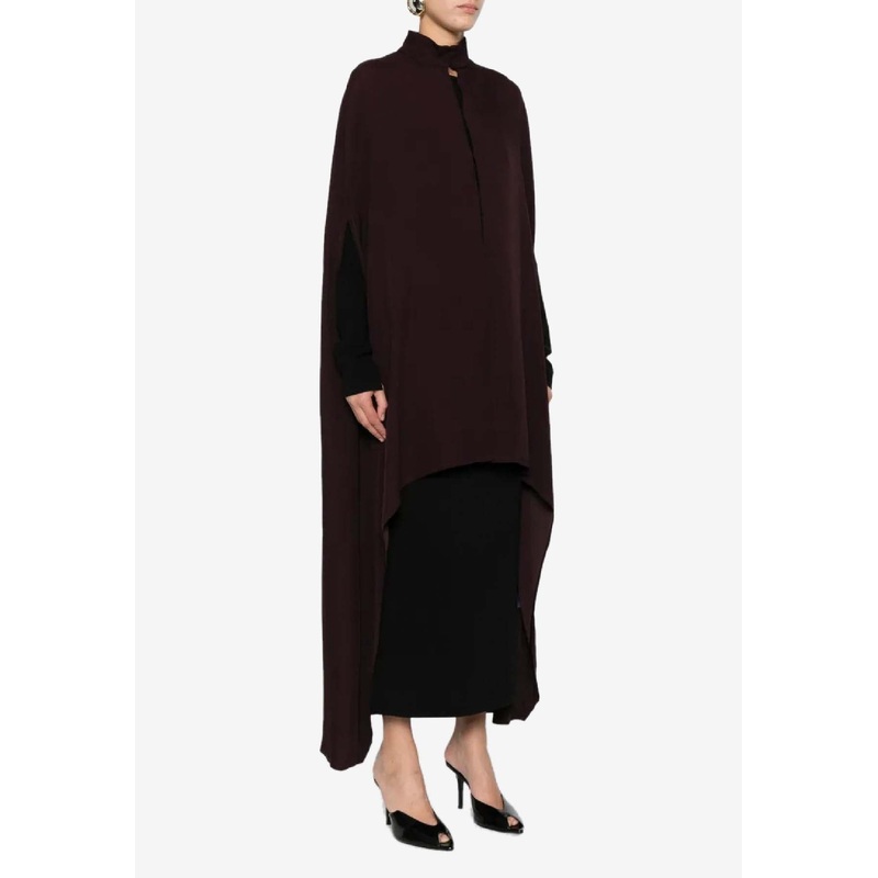 Palmas High-Neck Satin Long Cape