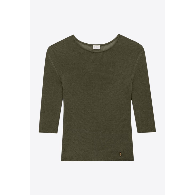 Semi-Sheer Crewneck Top with Cassandre