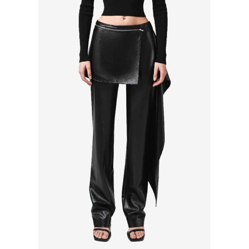 Zip and Layered Straight-Leg Pants