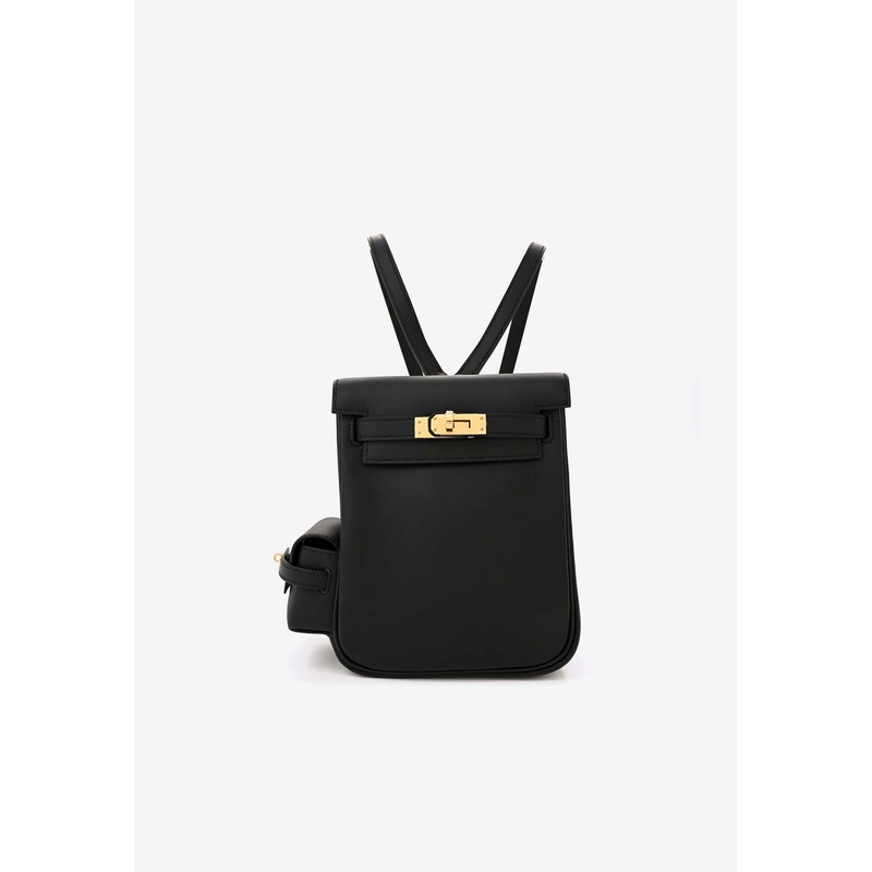 Kelly Jump Backpack in Black Swift Leather with Gold Hardware