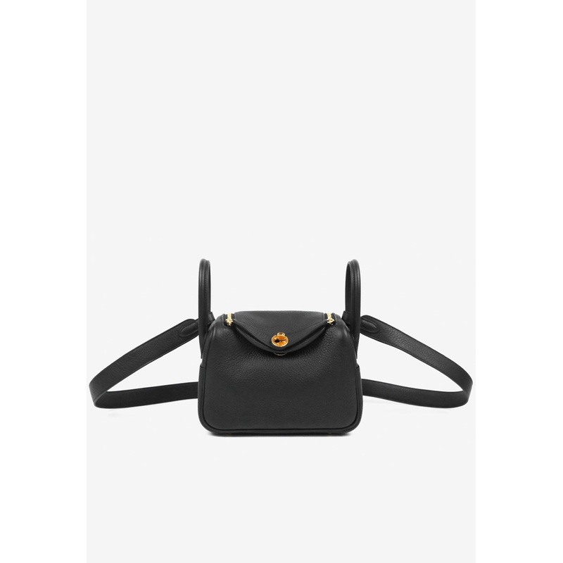 Mini Lindy 20 in Black Taurillon Clemence with Gold Hardware