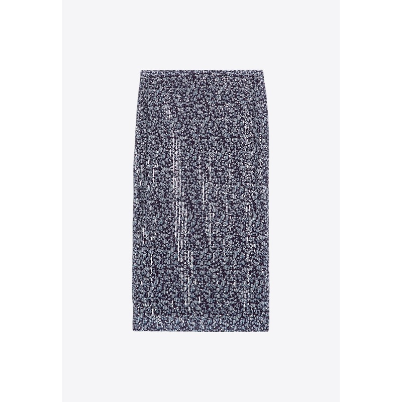 All-Over Print Sequined Midi Skirt