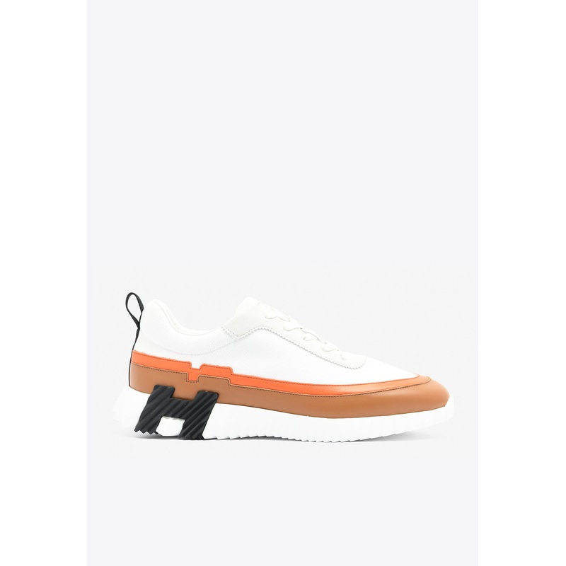 Bouncing Low-Top Sneakers in White Knit, Calfskin and Suede