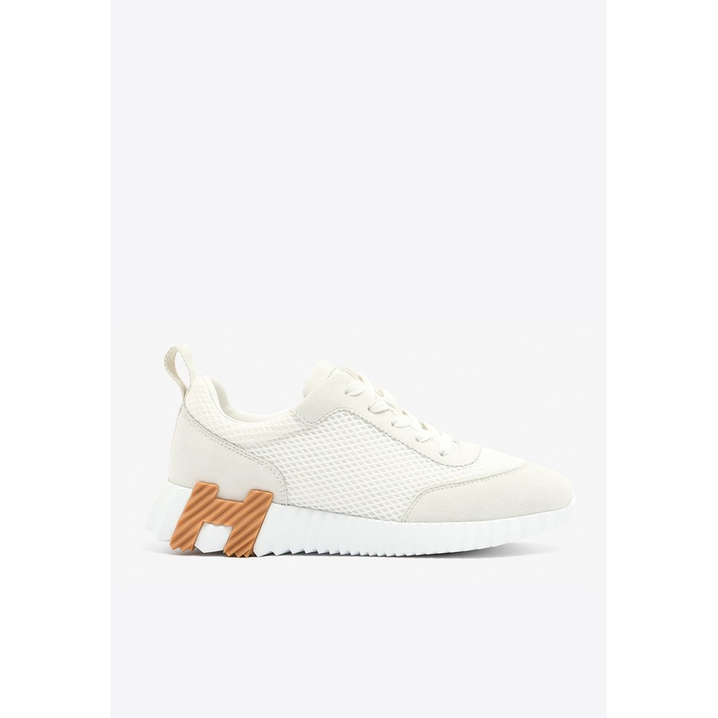 Bouncing Low-Top Sneakers in White Mesh and Suede