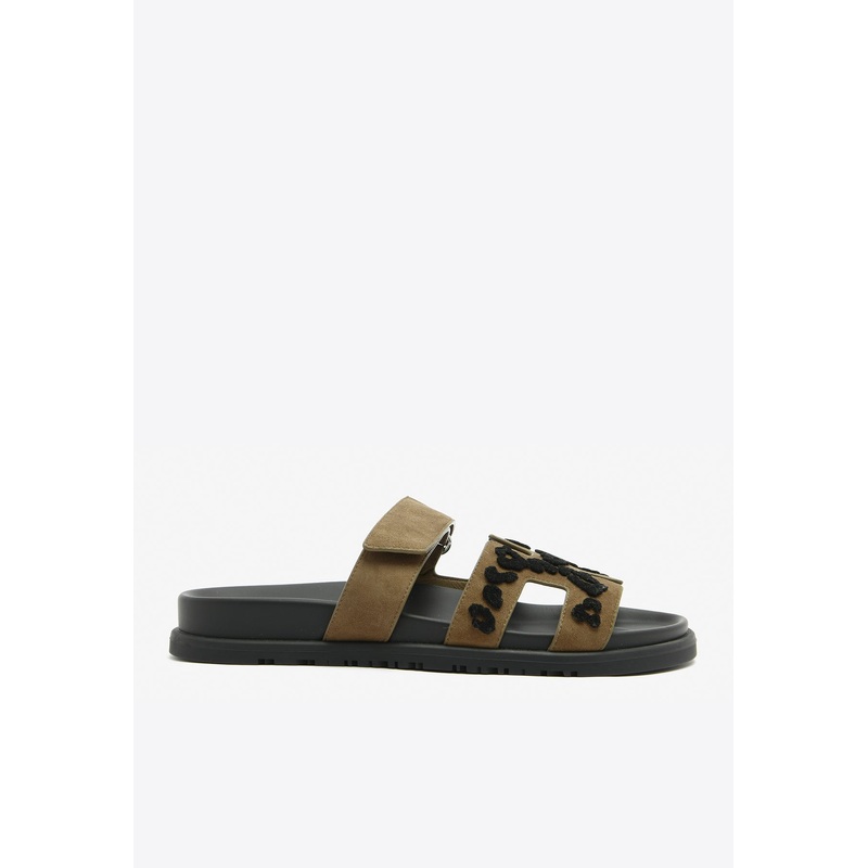 Chypre Sandals in Brune Fume and Black Tufted Suede