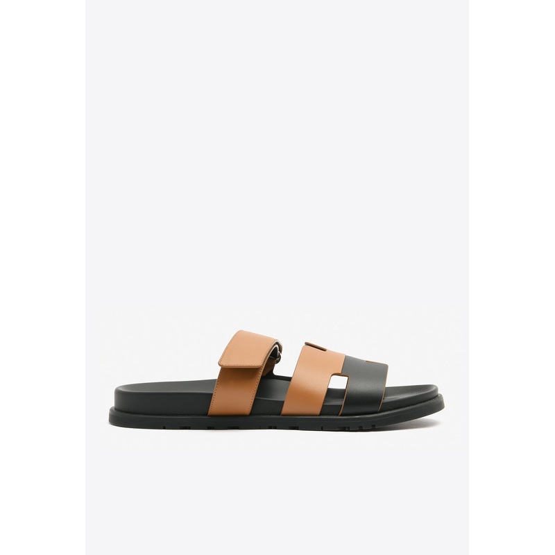 Chypre Sandals in Naturel and Black Calfskin