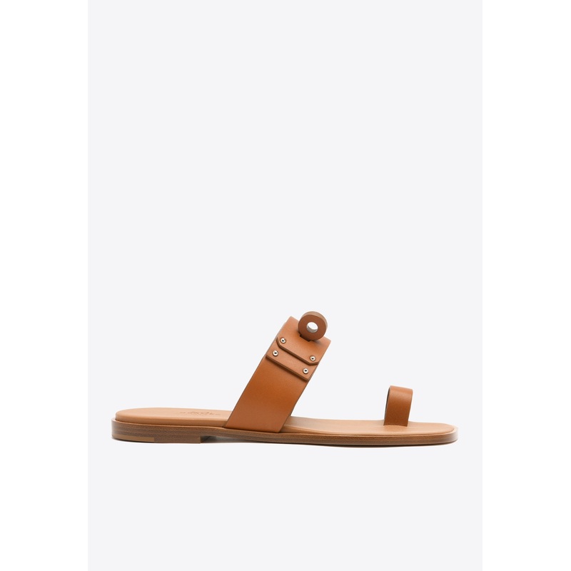 July Sandals in Naturel Calfskin with Oversized Kelly Buckle
