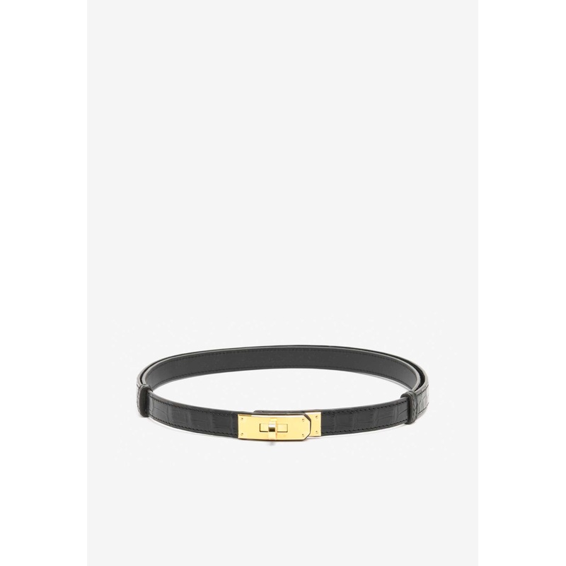 Kelly 18 Belt in Black Matte Alligator Leather with Gold Buckle