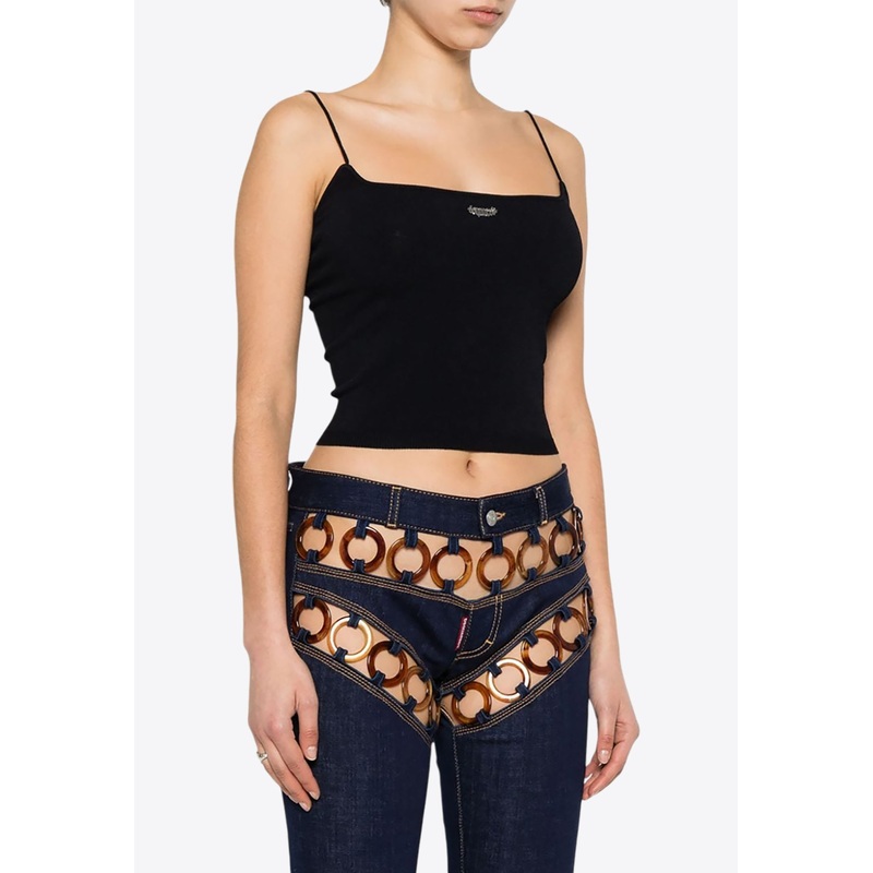 Logo Plaque Knitted Cropped Top