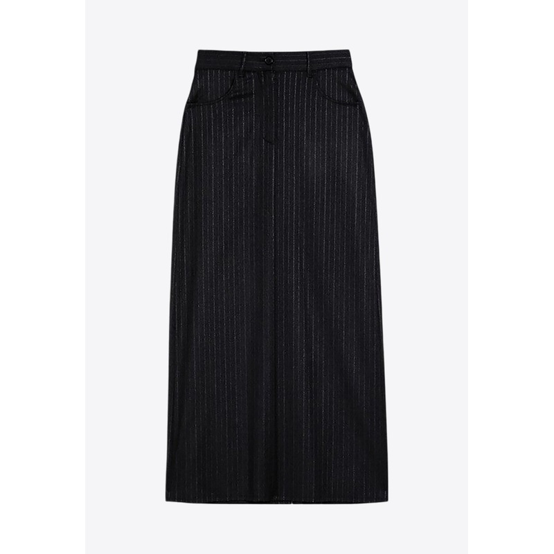 Pinstripe Wool-Blend Midi Skirt