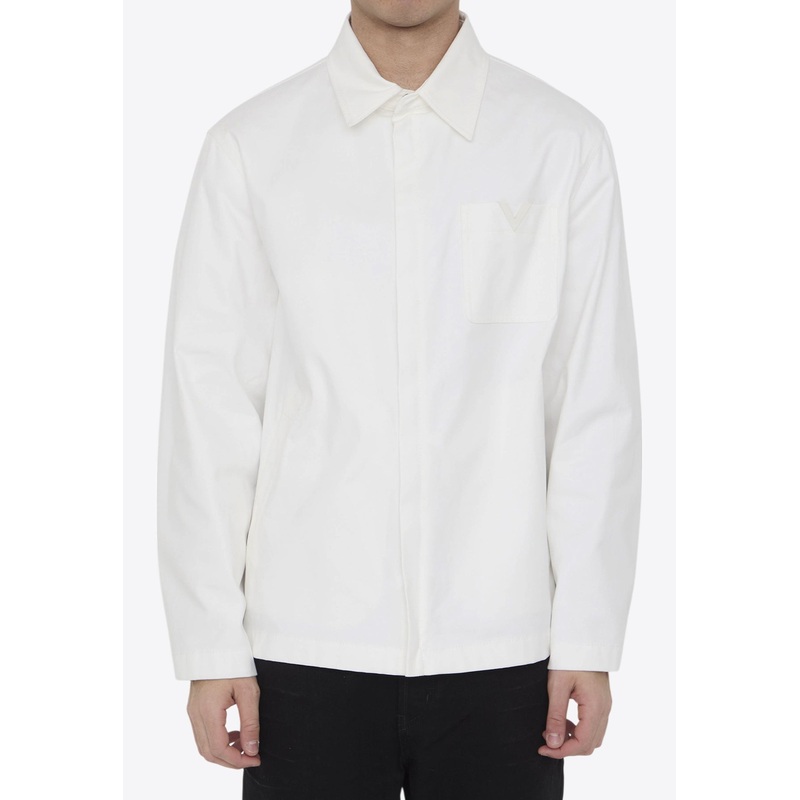 Rubberized-V Zip-Up Shirt Jacket