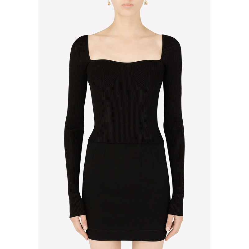 Sweetheart Neck Rib-Knit Top