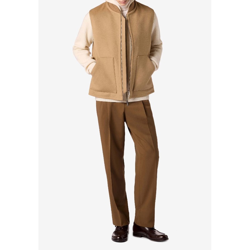 Water-Repellent Wool Zip-Up Vest