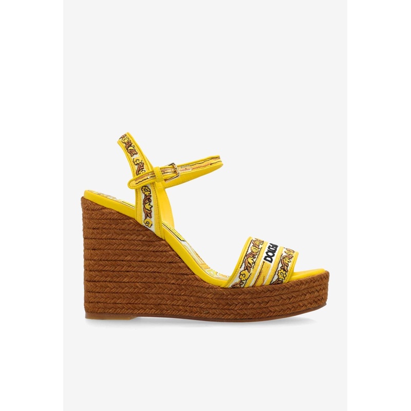 90 Majolica Embroidered Wedge Sandals