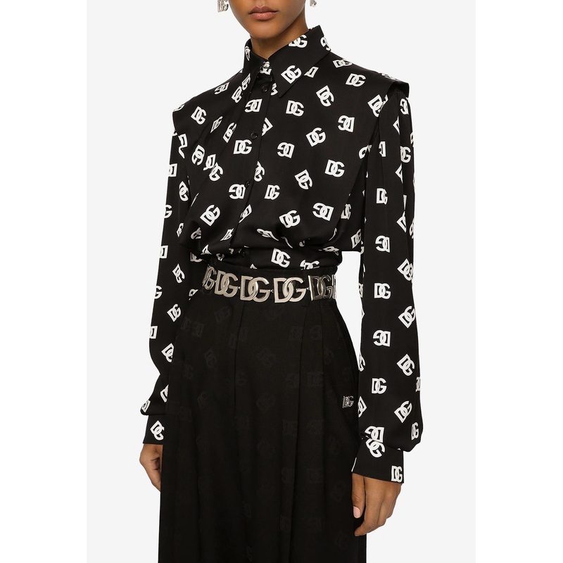 All-Over DG Logo Print Charmeuse Shirt