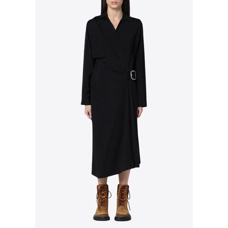 Belted Long-Sleeved Midi Dress