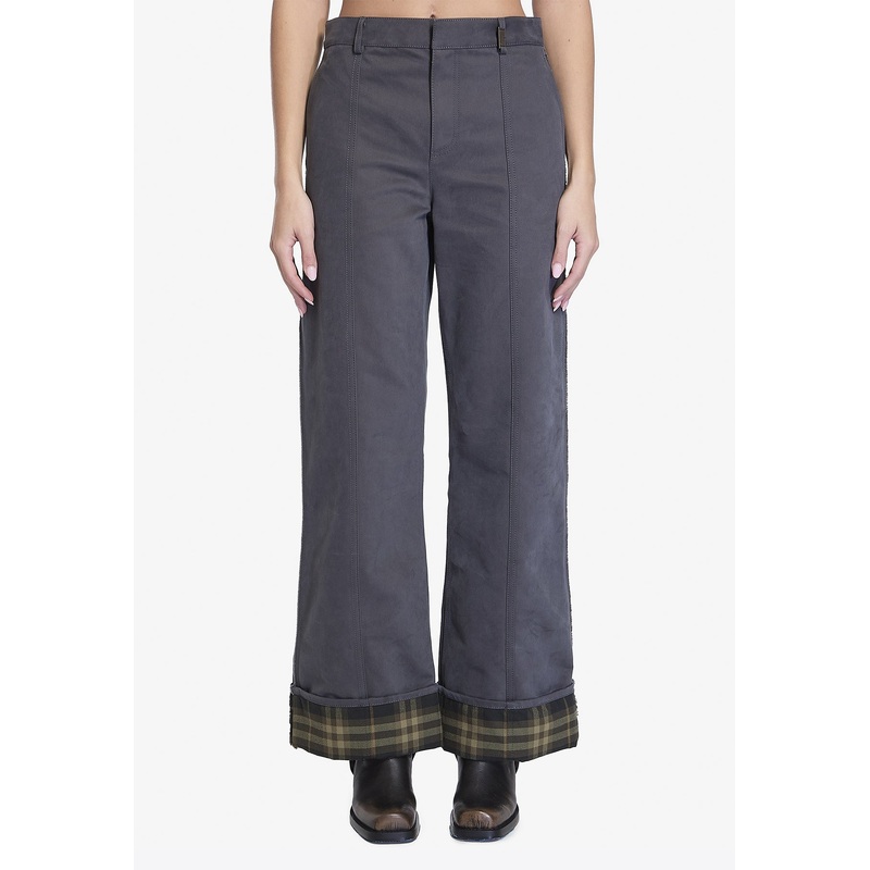 Check-Trimmed Wide-Leg Pants