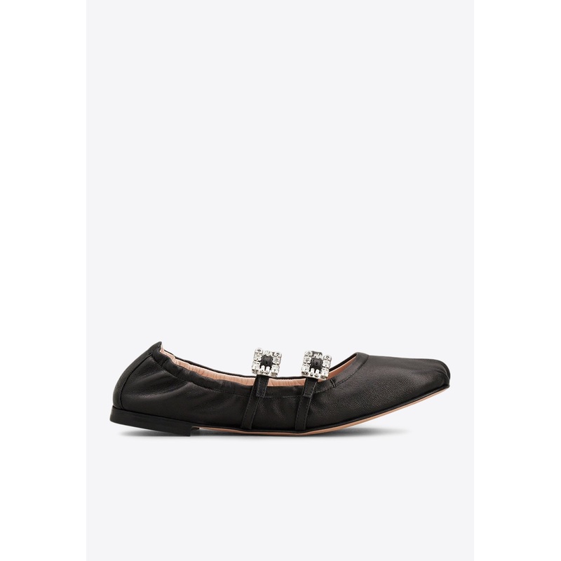 Crystal-Buckle Mary Jane Ballet Flats