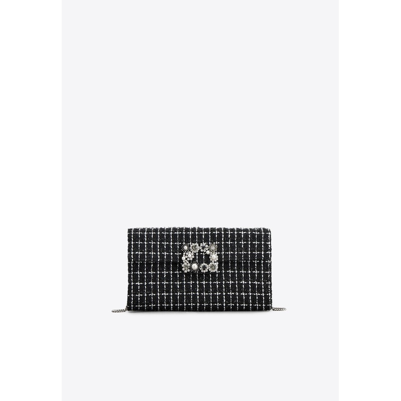 Efflorescence-Buckle Checked Tweed Clutch Bag