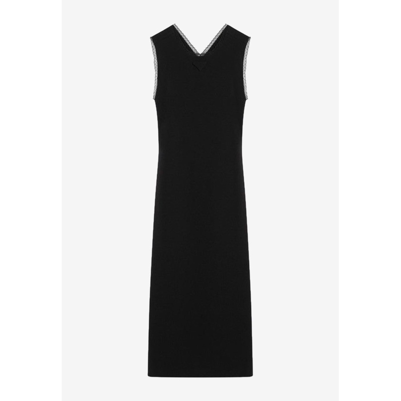 Lace-Trimmed Interlock Midi Crepe Dress