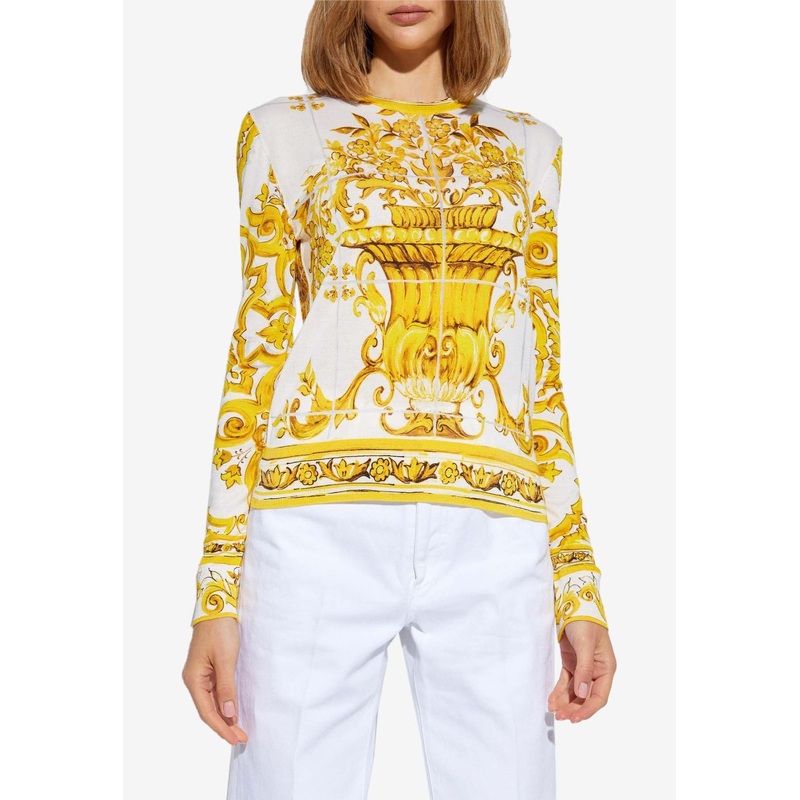 Majolica Print Silk Crewneck Sweater