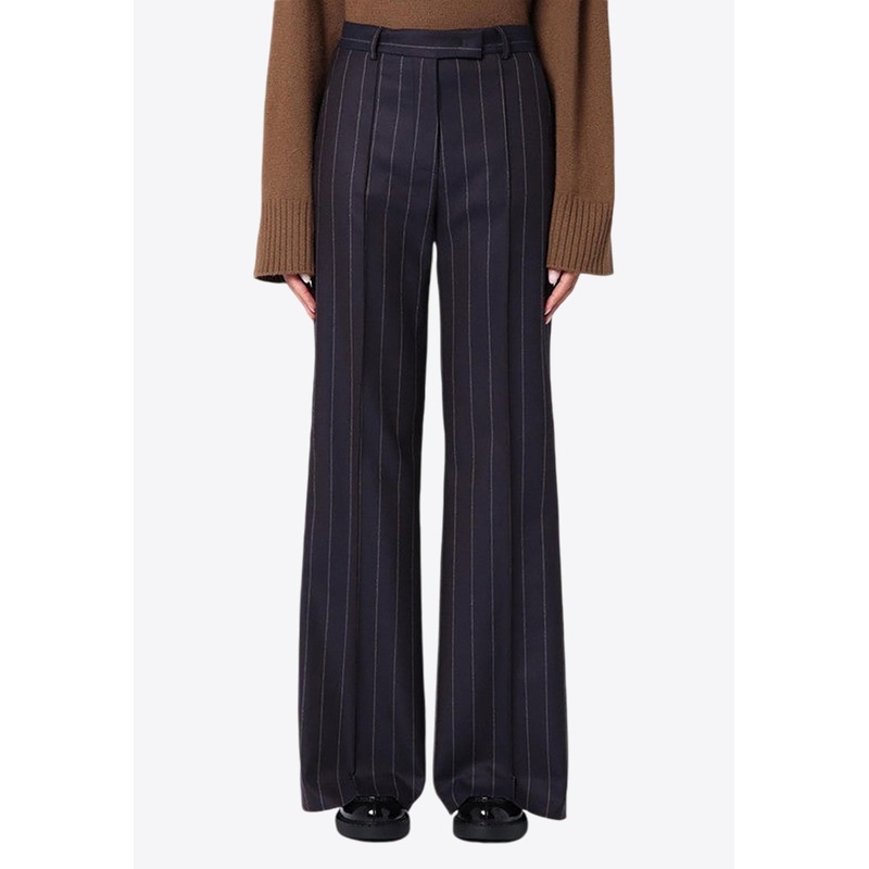 Pinstripe Wool-Blend Tailored Pants