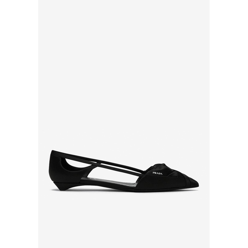 Satin Cut-Out Pointed-Toe Flats