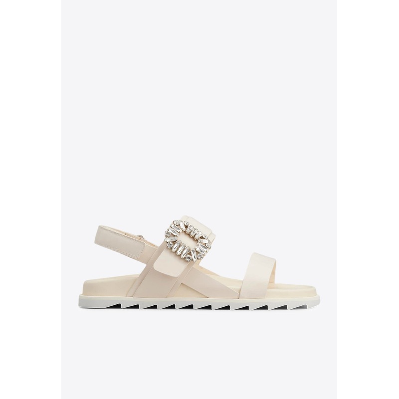 Slidy Viv' Crystal-Buckle Leather Sandals