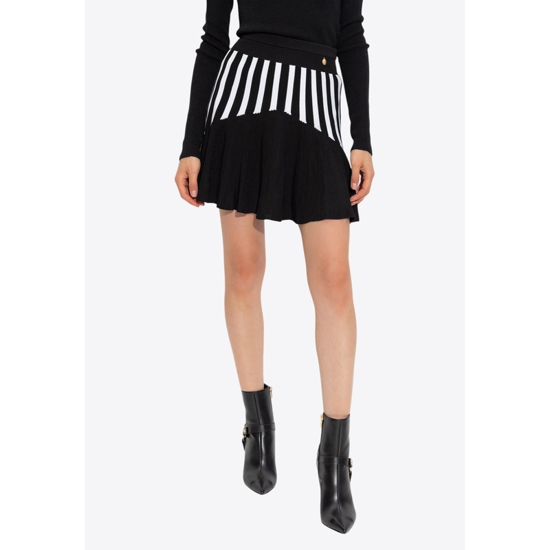 Striped Knit Pleated Mini Skirt