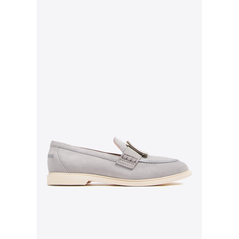 Summer Square-Buckle Suede Loafers