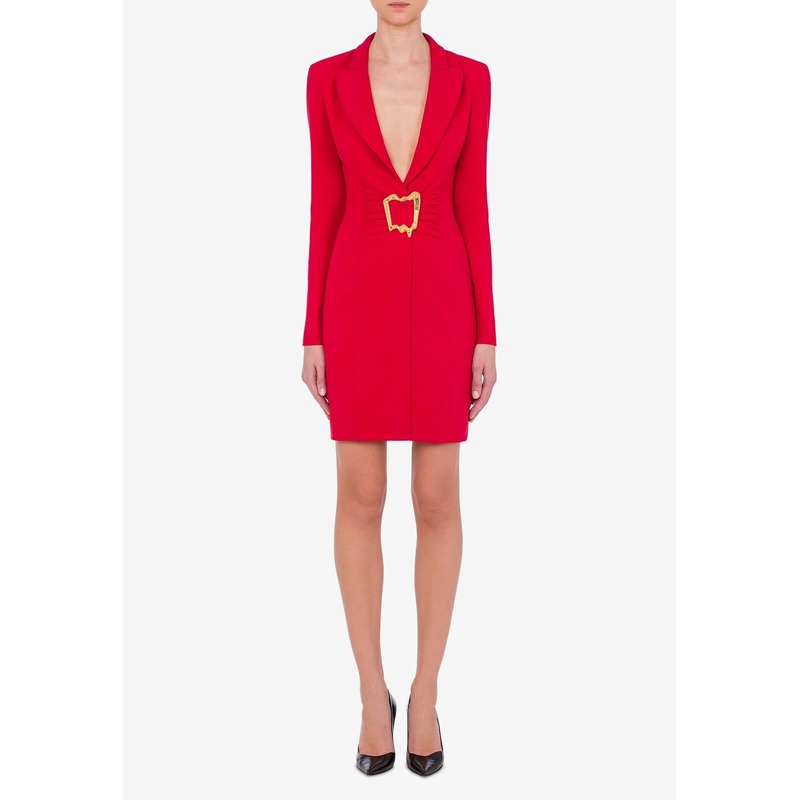 Tailored Crepe Mini Dress with Morphed Buckle