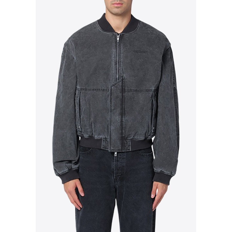 Washed Denim Logo Bomber Jacket