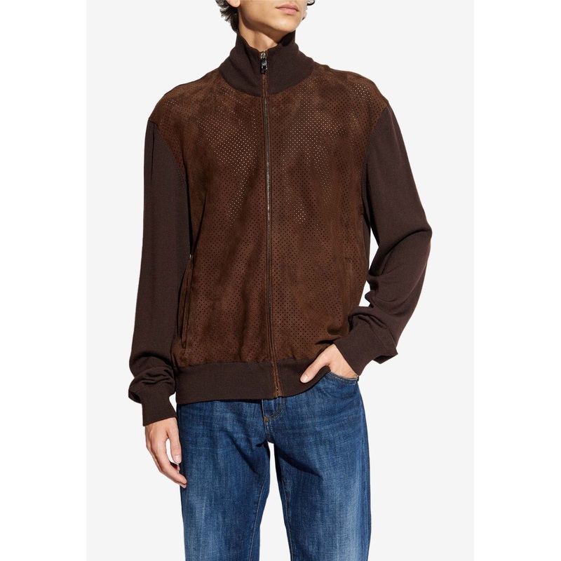 Zip-Up Suede Bomber Jacket