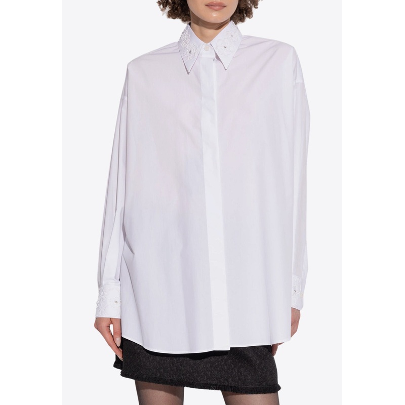 Embroidered-Collar Long-Sleeved Shirt