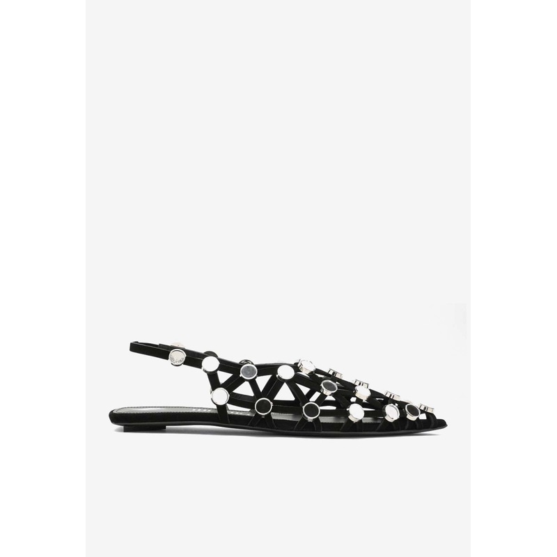 Grid Crystal Embellished Slingback Flats
