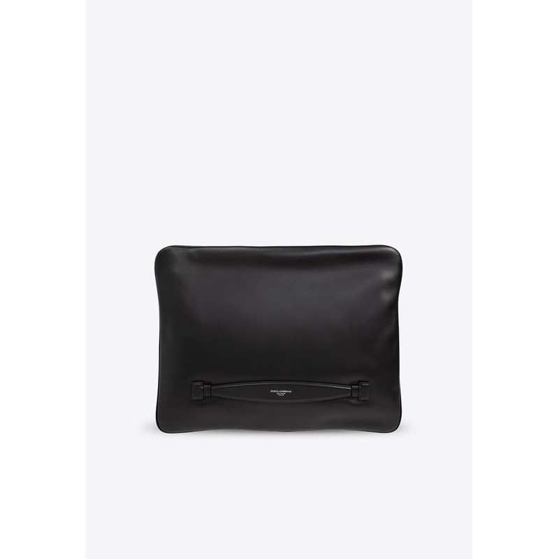 Logo Embossed Leather Clutch Bag
