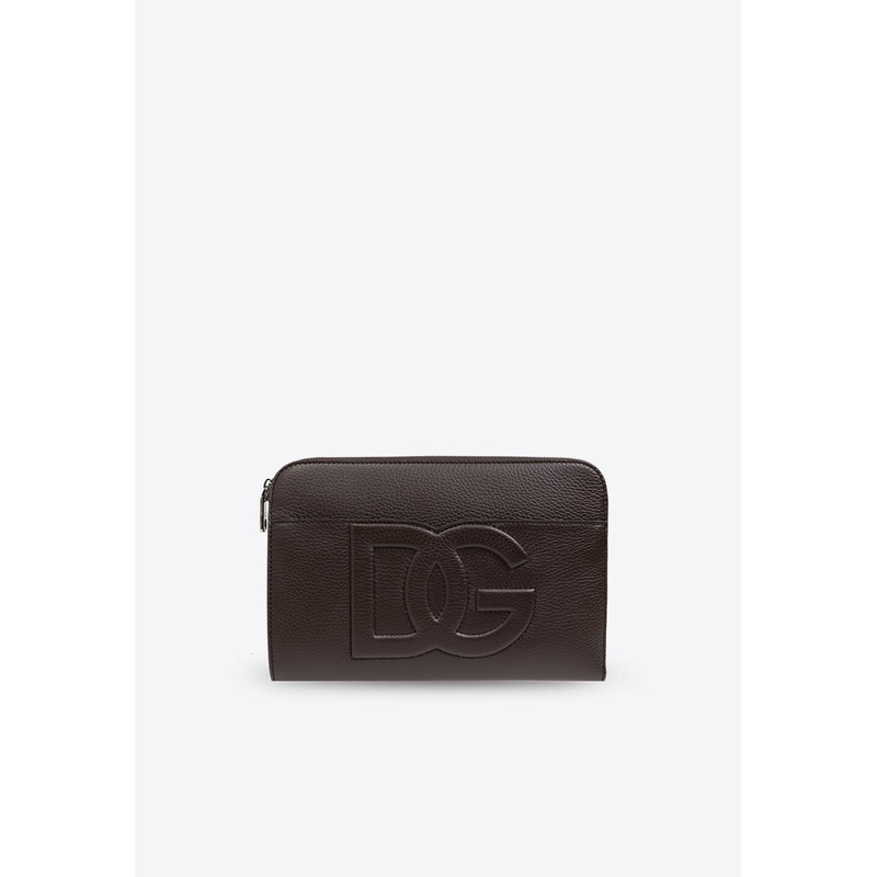 Medium DG Logo Leather Pouch Bag