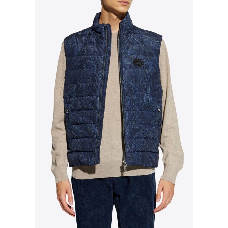 Paisley Print Zip-Up Quilted Vest